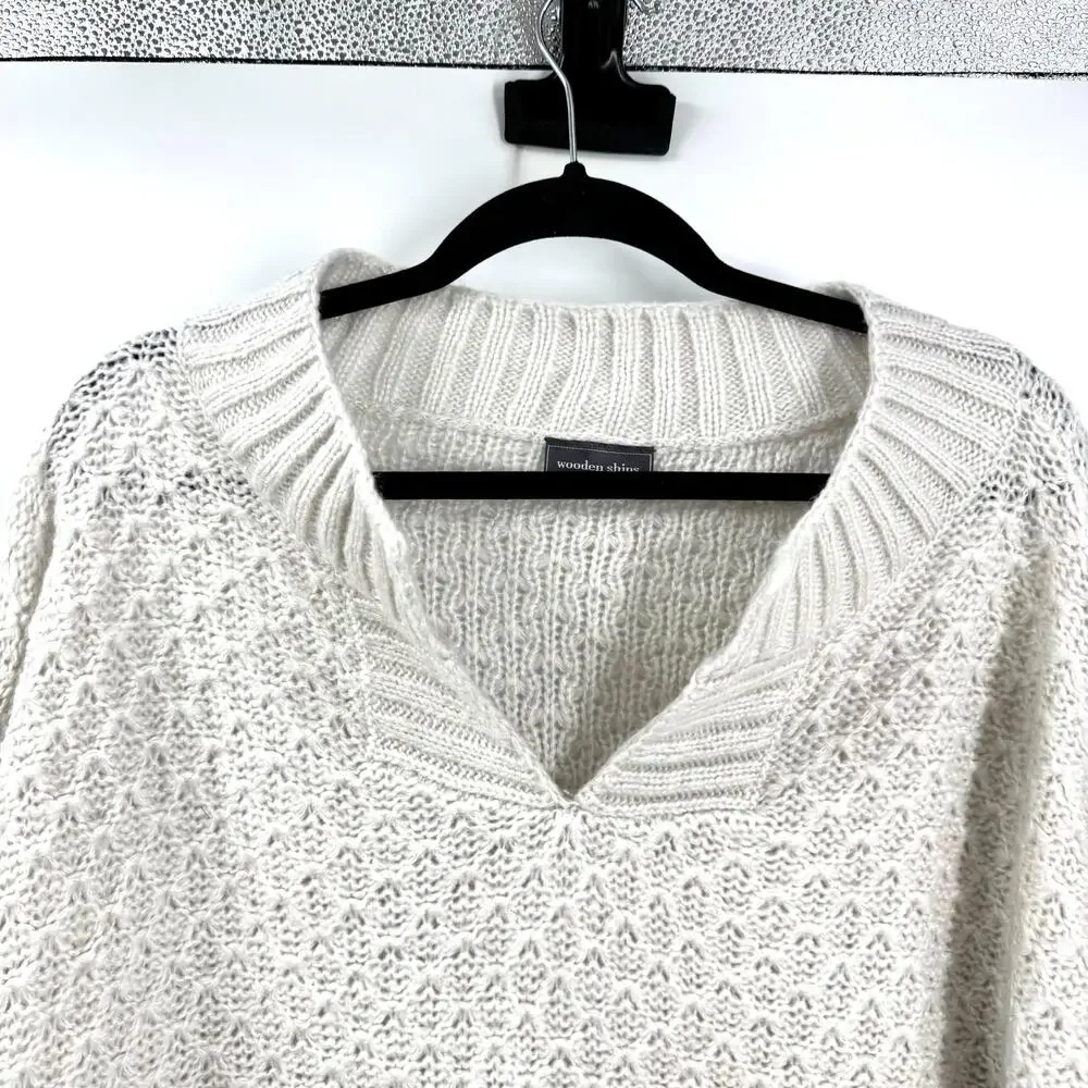 Wooden Ships Oversized Sweater S M Chunky Open Knit Mohair Wool Preppy Nautical - Picture 2 of 7
